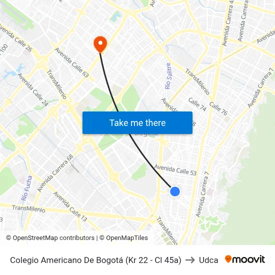 Colegio Americano De Bogotá (Kr 22 - Cl 45a) to Udca map