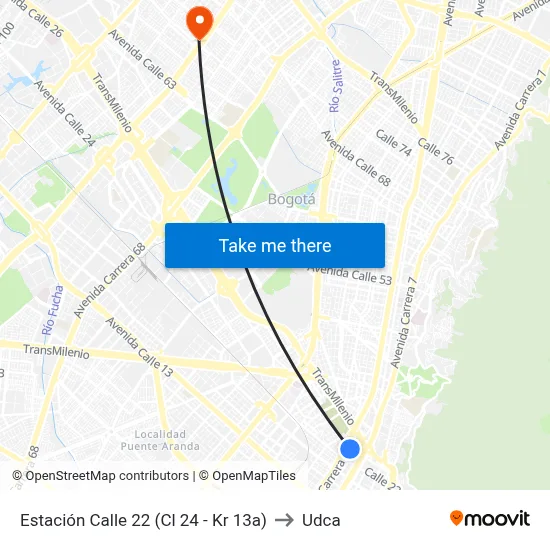 Estación Calle 22 (Cl 24 - Kr 13a) to Udca map