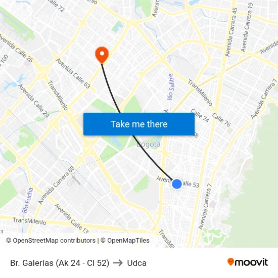 Br. Galerías (Ak 24 - Cl 52) to Udca map