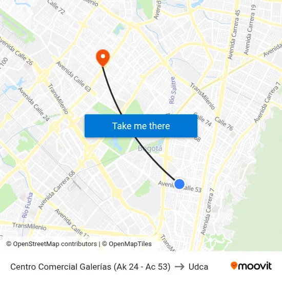 Centro Comercial Galerías (Ak 24 - Ac 53) to Udca map