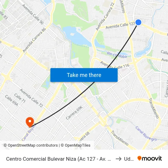Centro Comercial Bulevar Niza (Ac 127 - Av. Villas) to Udca map