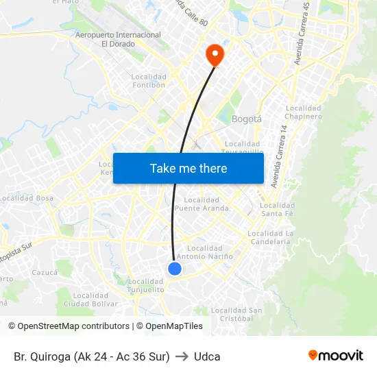 Br. Quiroga (Ak 24 - Ac 36 Sur) to Udca map