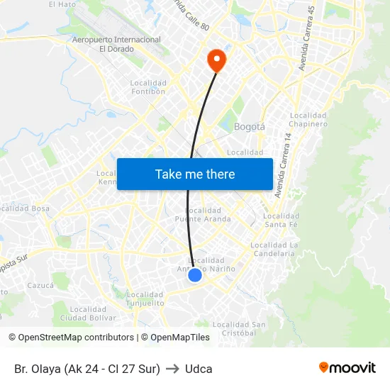 Br. Olaya (Ak 24 - Cl 27 Sur) to Udca map