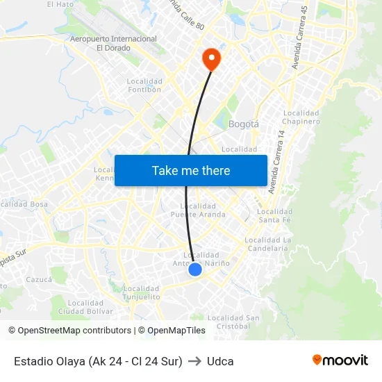 Estadio Olaya (Ak 24 - Cl 24 Sur) to Udca map