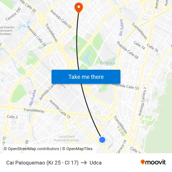 Cai Paloquemao (Kr 25 - Cl 17) to Udca map