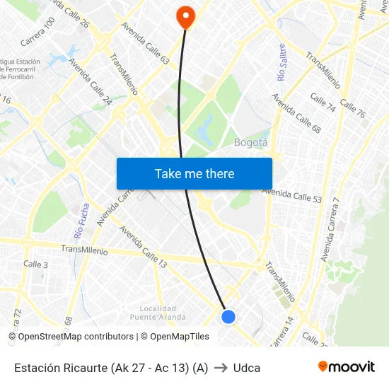 Estación Ricaurte (Ak 27 - Ac 13) (A) to Udca map