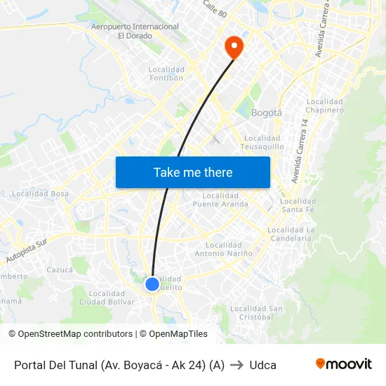 Portal Del Tunal (Av. Boyacá - Ak 24) (A) to Udca map