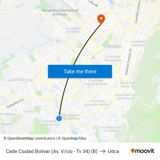 Cade Ciudad Bolívar (Av. V/cio - Tv 34) (B) to Udca map