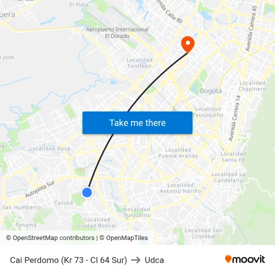Cai Perdomo (Kr 73 - Cl 64 Sur) to Udca map
