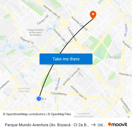 Parque Mundo Aventura (Av. Boyacá - Cl 2a Bis) (A) to Udca map