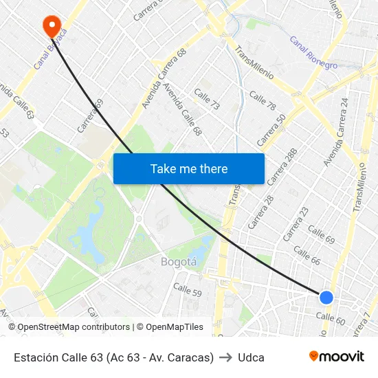 Estación Calle 63 (Ac 63 - Av. Caracas) to Udca map