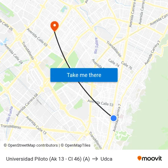Universidad Piloto (Ak 13 - Cl 46) (A) to Udca map