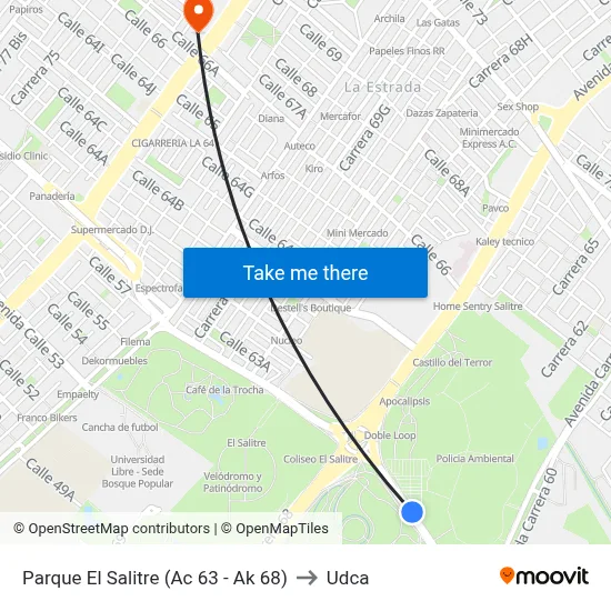 Parque El Salitre (Ac 63 - Ak 68) to Udca map