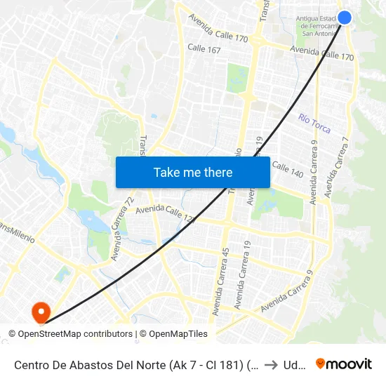 Centro De Abastos Del Norte (Ak 7 - Cl 181) (A) to Udca map