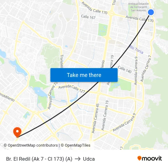 Br. El Redil (Ak 7 - Cl 173) (A) to Udca map