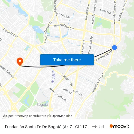 Fundación Santa Fe De Bogotá (Ak 7 - Cl 117) (A) to Udca map