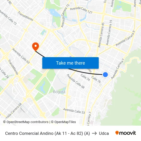 Centro Comercial Andino (Ak 11 - Ac 82) (A) to Udca map