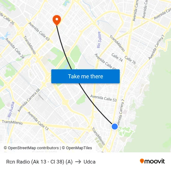 Rcn Radio (Ak 13 - Cl 38) (A) to Udca map