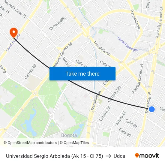 Universidad Sergio Arboleda (Ak 15 - Cl 75) to Udca map