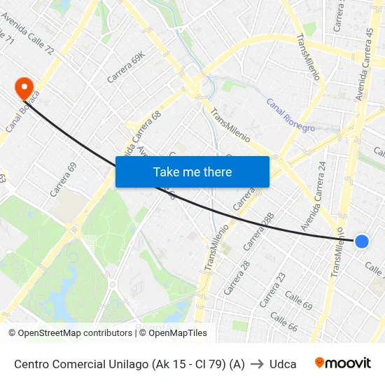 Centro Comercial Unilago (Ak 15 - Cl 79) (A) to Udca map