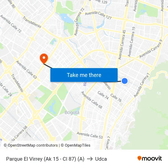 Parque El Virrey (Ak 15 - Cl 87) (A) to Udca map