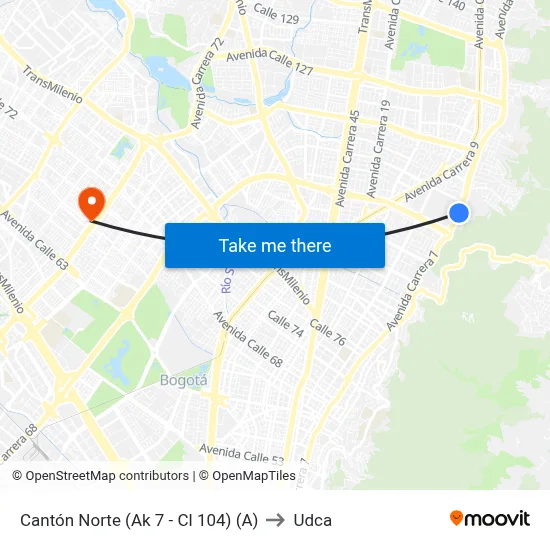Cantón Norte (Ak 7 - Cl 104) (A) to Udca map