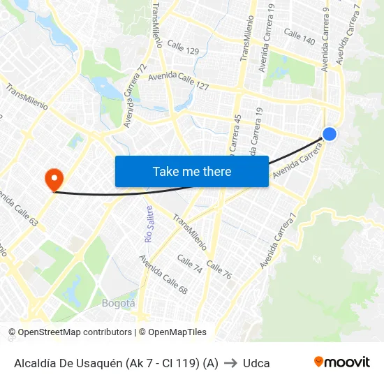 Alcaldía De Usaquén (Ak 7 - Cl 119) (A) to Udca map