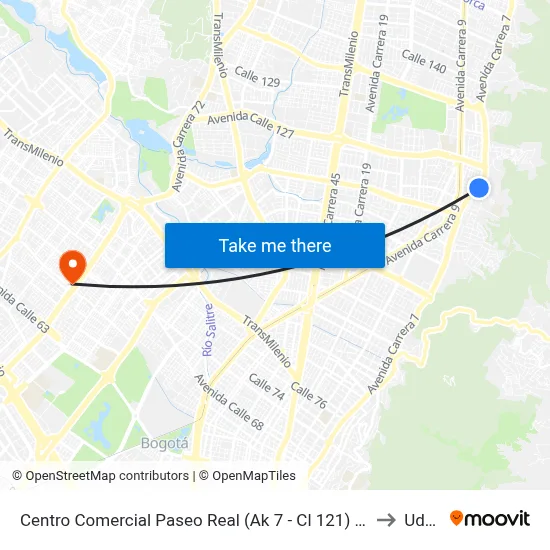 Centro Comercial Paseo Real (Ak 7 - Cl 121) (A) to Udca map