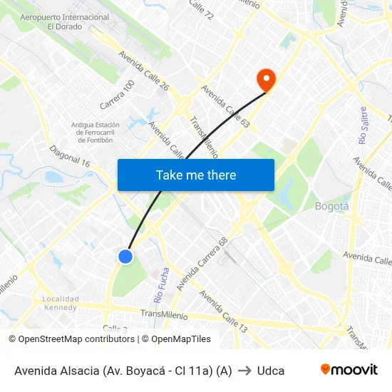 Avenida Alsacia (Av. Boyacá - Cl 11a) (A) to Udca map