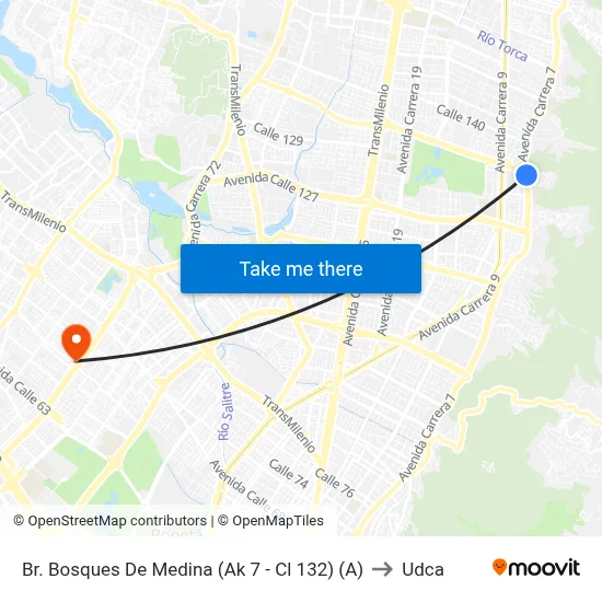 Br. Bosques De Medina (Ak 7 - Cl 132) (A) to Udca map