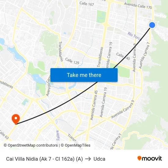 Cai Villa Nidia (Ak 7 - Cl 162a) (A) to Udca map