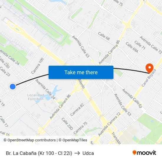 Br. La Cabaña (Kr 100 - Cl 22i) to Udca map