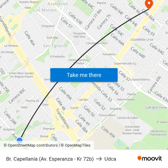 Br. Capellanía (Av. Esperanza - Kr 72b) to Udca map