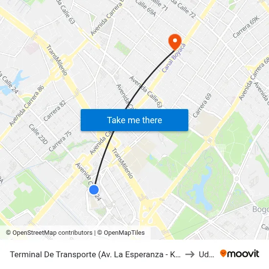 Terminal De Transporte (Av. La Esperanza - Kr 69d) to Udca map