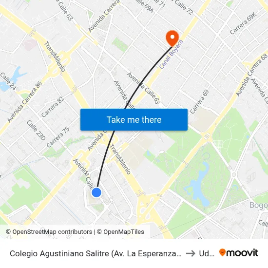 Colegio Agustiniano Salitre (Av. La Esperanza - Kr 69b) to Udca map