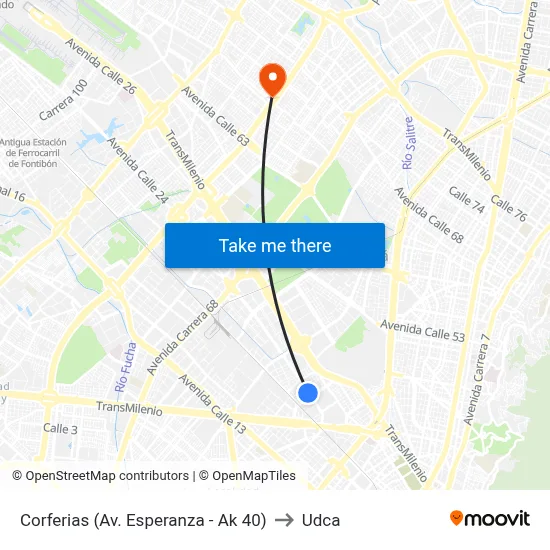 Corferias (Av. Esperanza - Ak 40) to Udca map