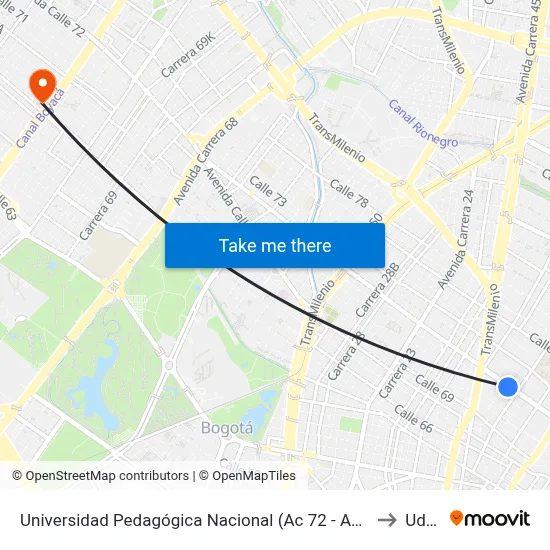 Universidad Pedagógica Nacional (Ac 72 - Ak 11) to Udca map