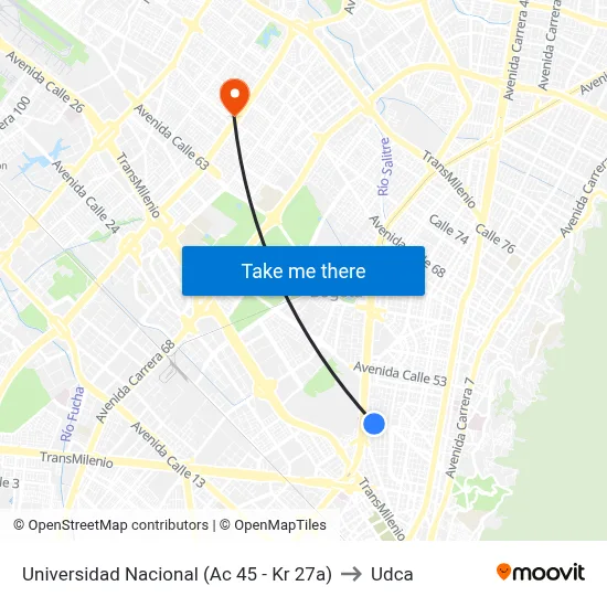 Universidad Nacional (Ac 45 - Kr 27a) to Udca map