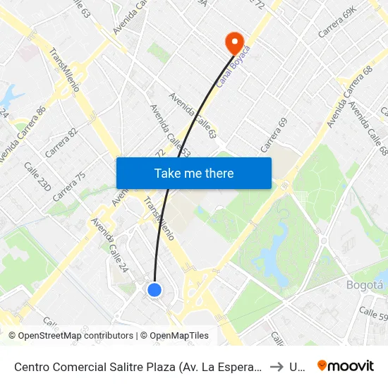 Centro Comercial Salitre Plaza (Av. La Esperanza - Kr 68b) to Udca map