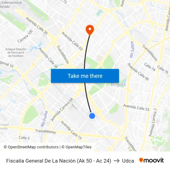 Fiscalía General De La Nación (Ak 50 - Ac 24) to Udca map