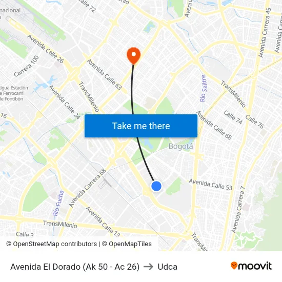 Avenida El Dorado (Ak 50 - Ac 26) to Udca map