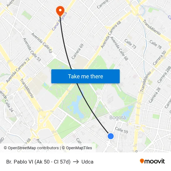 Br. Pablo VI (Ak 50 - Cl 57d) to Udca map