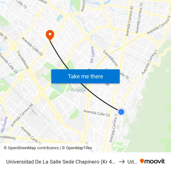 Universidad De La Salle Sede Chapinero (Kr 4 - Cl 58 Bis) to Udca map