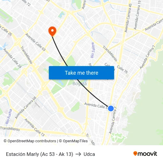 Estación Marly (Ac 53 - Ak 13) to Udca map
