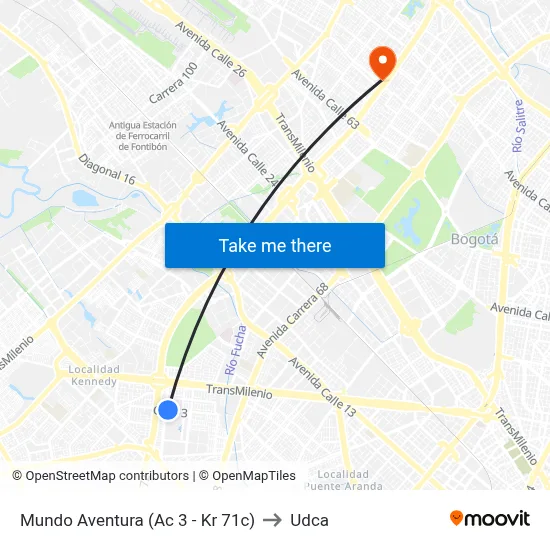Mundo Aventura (Ac 3 - Kr 71c) to Udca map
