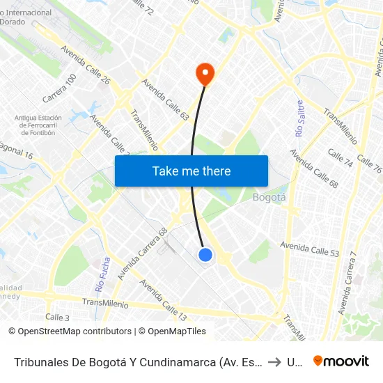 Tribunales De Bogotá Y Cundinamarca (Av. Esperanza - Kr 53) to Udca map