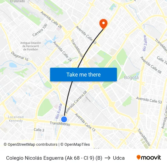 Colegio Nicolás Esguerra (Ak 68 - Cl 9) (B) to Udca map