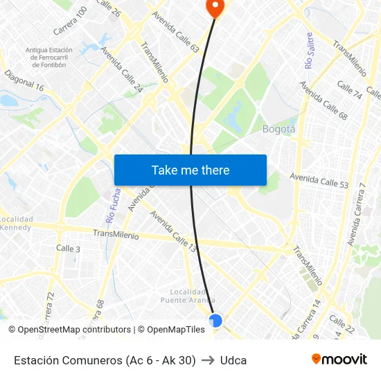 Estación Comuneros (Ac 6 - Ak 30) to Udca map