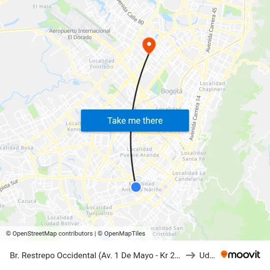 Br. Restrepo Occidental (Av. 1 De Mayo - Kr 26) (A) to Udca map