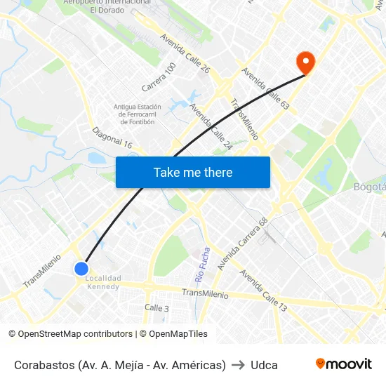 Corabastos (Av. A. Mejía - Av. Américas) to Udca map